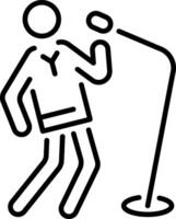 Outline icon of party singer performing using a mic stand vector