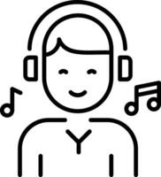 Line icon of a character with headphones enjoying music vector