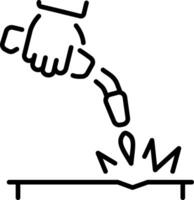 Hand working with a welding torch, line style icon vector