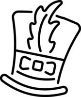 Magic hat with a quill, linear icon vector