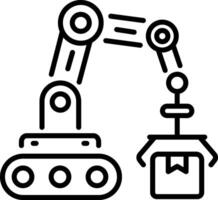 Automated packaging robot arm, line style icon vector