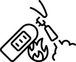 Putting out fire using a fire extinguisher, linear icon vector