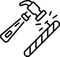 An outline icon of hammer fixing nail in a stick vector