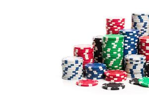 Stack of poker chips isolated on white background photo