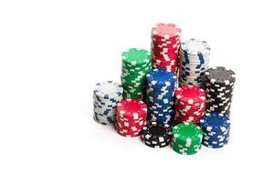 Stack of poker chips isolated on white background photo