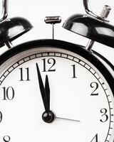 Close up of a black vintage alarm clock photo