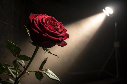 a red rose is in front of spotlight photo