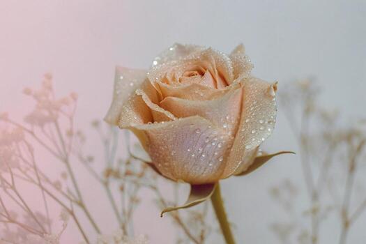 a single rose with water droplets on it photo