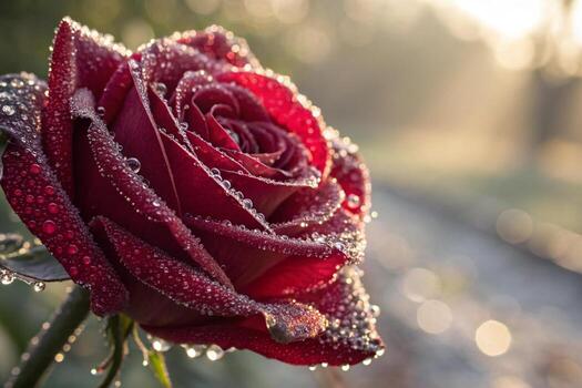 a red rose with dew drops photo