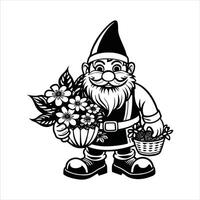 Gnome with Wheelbarrow of Blooms vector