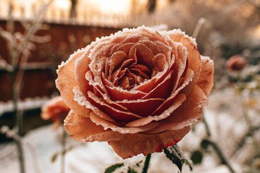 rose covered in frost in winter photo