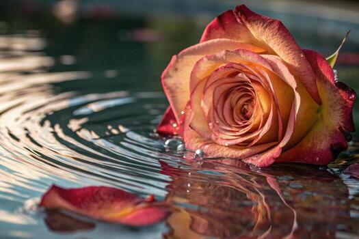rose in water with reflection photo