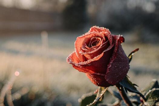 a red rose is standing in the middle of a field photo