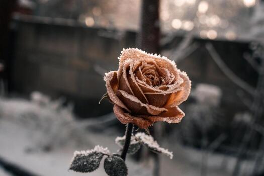 a rose covered in frost is shown in this photo