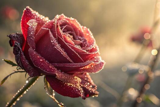 a red rose with dew on it in the morning photo