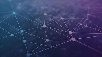 Abstract polygonal network of connected dots and lines in shades of purple and blue creates a modern tech feel. photo