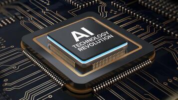 A close-up of an AI chip on a circuit board represents the technology revolution of computing. photo