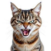 Close-up of a Ferocious Tabby Cat with Open Jaws photo
