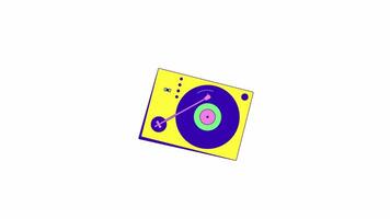 Retro turntable with vinyl record 2D cartoon object animation. Classic music playback. Analog sound physical media. Old-school vibes equipment animated flat colorful item 4K isolated on white video