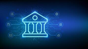 Bank. Online banking service application. Money transaction, e-commerce. Finance and banking global internet connection. Financial transaction. API Fintech. Circuit board pattern. illustration. vector