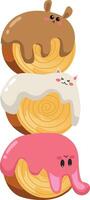 cute character roll croissant cake with topping vector