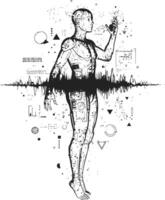 Abstract Humanoid Face Constructed with Connected Dots and Lines vector
