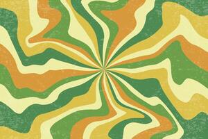 Retro swirl rays background. psychedelic pattern with groovy texture. Sun burst bg with radial twirl stripes. Vintage wavy hypnotic vortex. 70s green comic illustration vector