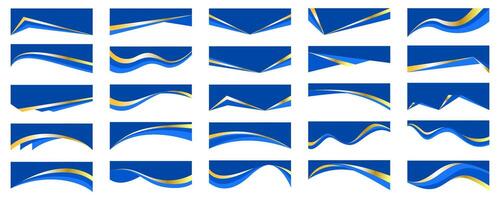 Abstract border shapes for banner design. Header with golden line sections on white background. Website page templates. Top separator modern elements. Simple blue wavy horizontal menu for site. vector