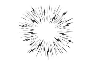 Comic speed lines. Radial manga burst. Cartoon action and motion rays with lightnings. Boom effect with perspective. Explosion roar and scream stripes on white background. vector