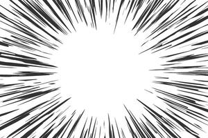 Comic speed lines effect. Radial explosion on white background. Manga and anime book action and motion rays. Cartoon burst and abstract concentric shout and scream. vector
