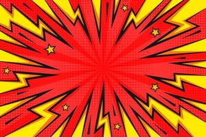 Lightning power cartoon background. Thunder bold abstract burst with halftone effect and speed lines. Comic book design template for poster. Explosion boom bright illustration vector