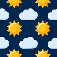 Cloud with sun seamless pattern in cartoon style. Hand drawn weather, forecast background. Design for nursery wallpaper, wrapping. vector