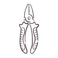 Minimalist line art style of pliers with ergonomic handles. Simple monochrome tool for repair, craft or industrial themes. Perfect for technical, mechanical or construction design. vector
