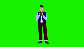 2d Young man smiling confident using smartphone animation video