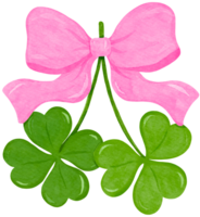 Retro Coquette St Patrick 4 Leaf Clover with Bow Watercolor png