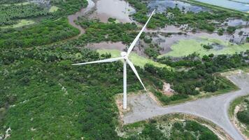 Wind farm in operation with trees around video