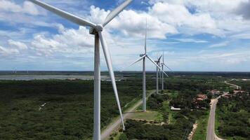 Several wind power tower in operation video