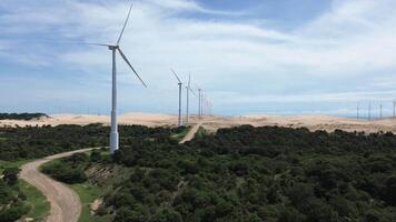 Wind Farm witha cloudy sky and dunes in background video