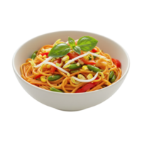 A bowl of pasta with vegetables and herbs png