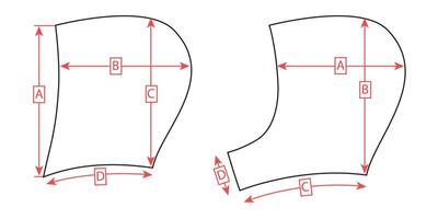 Technical sketch of a hood with size chart vector