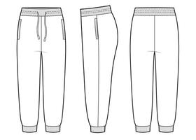 Womans home joggers front, back and side views vector