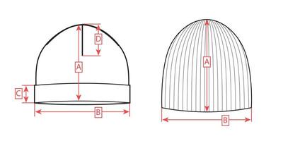 Technical sketch of hats with size chart vector
