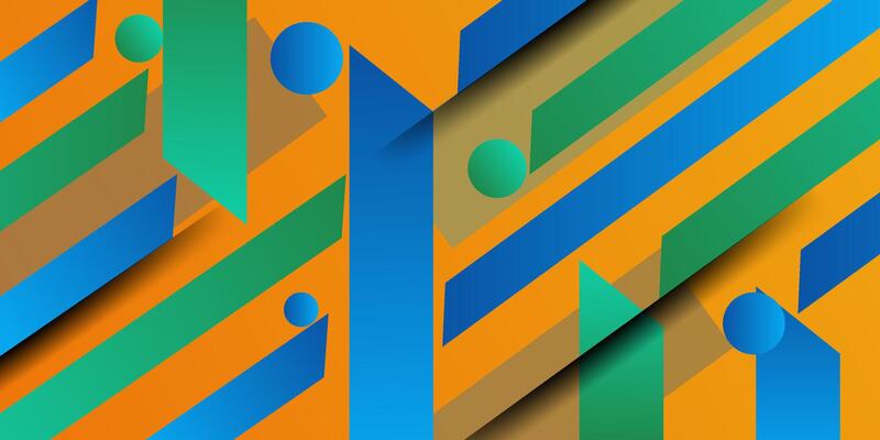 Abstract 3D background with overlapping blue and green shapes on orange background.Eps10