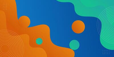 Orange and green geometric business banner design. Creative banner design with wave shapes and lines on bright blue background for template. Eps10 vector