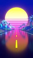 Geometrical Road, Sun, Mountains and Palm Trees - Retro Game Style video