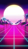 80s Game Graphics with Sun, Grid and Palm Trees video