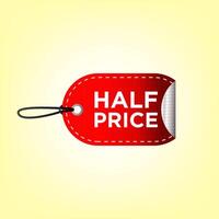Stylist half price label, design template vector