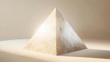 A pyramid shaped object with a light shining on it photo