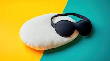 A pair of black eye masks on top of a pillow photo