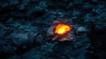 A small orange flame is burning in the ground photo